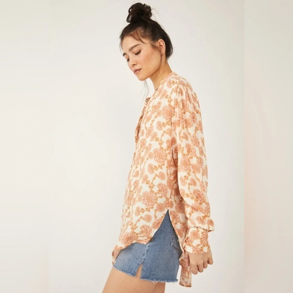 Free People Mia Floral tie neck tunic top size small